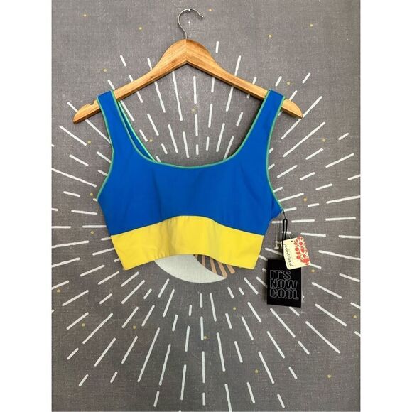 NWT Free People It’s Cool Now Blue and Yellow Bikini Top - Picture 3 of 8